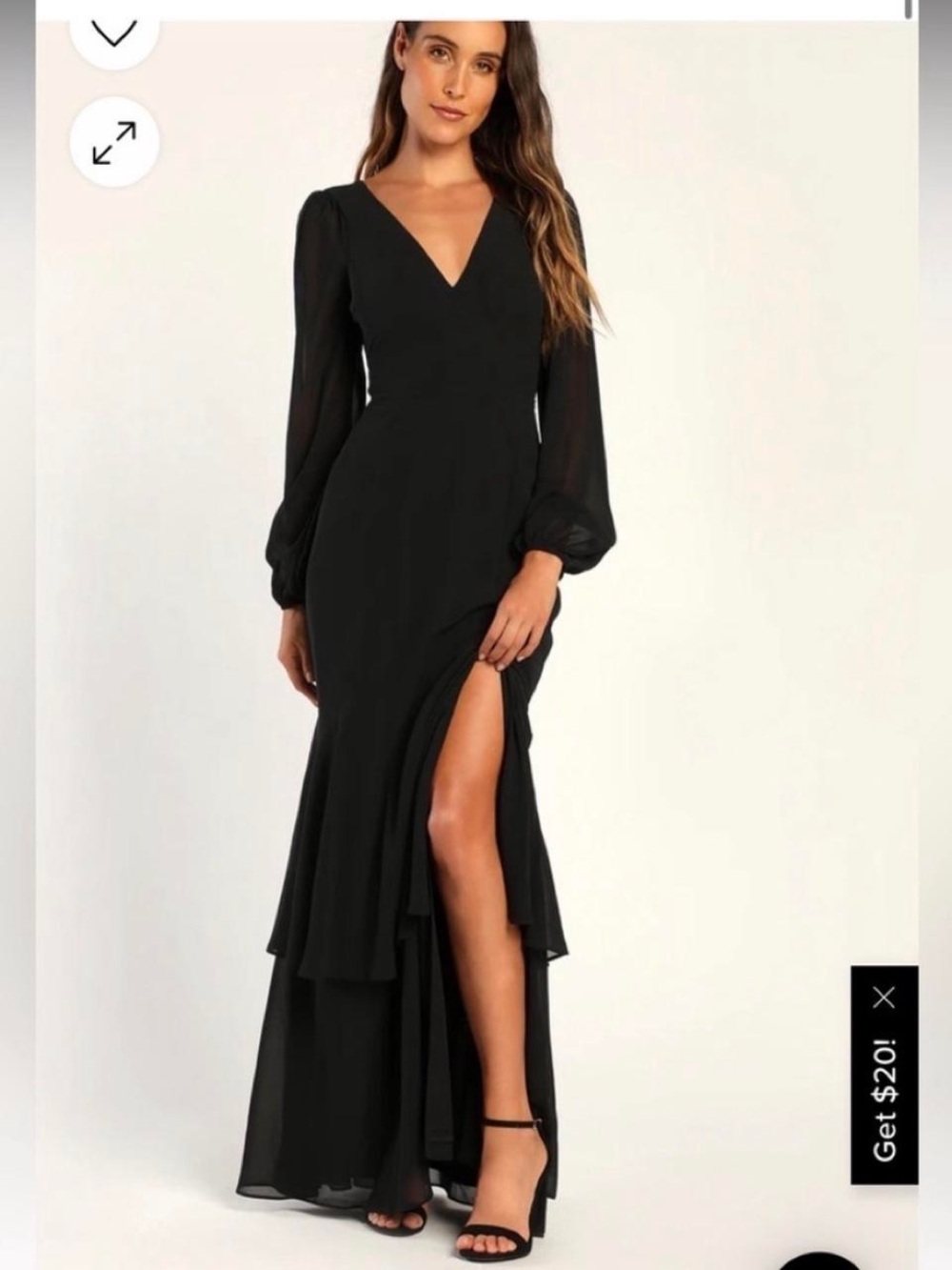 Lulu's Black V-Neck Long Sleeve Maxi Dress with High Slit